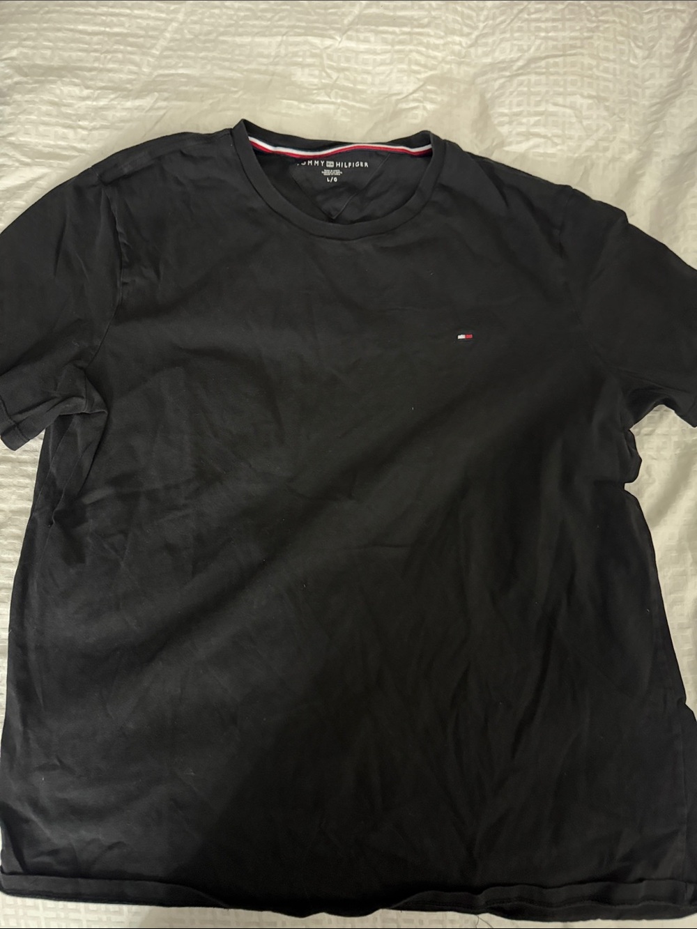Tommy Hilfiger Black Short Sleeve Crew Neck Tee with Flag Logo